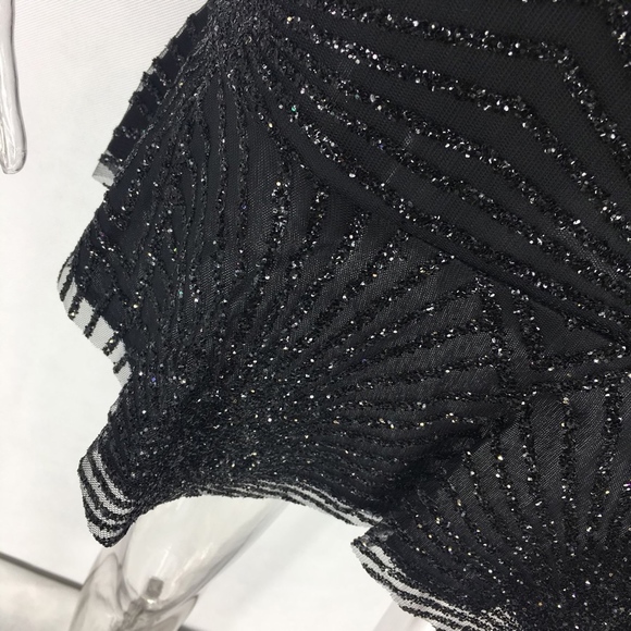 Deep V Backless Black Mini Dress with Glitter - Picture 7 of 8